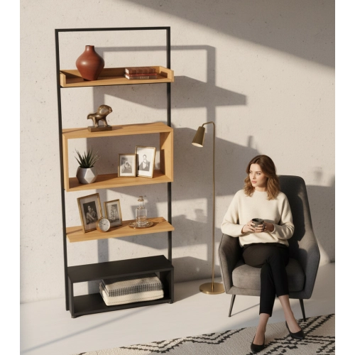 REGAŁ NA KSIĄŻKI METALOWE DREWNO LITE DĄB JESION OLCHA RNK-122